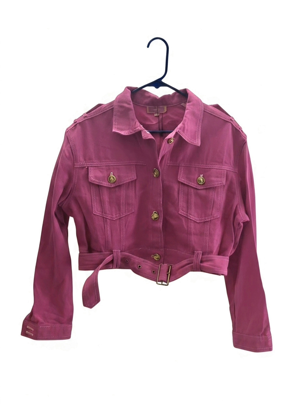 Balmain Paris Barbie Inspired Hot Pink Cropped Belted Jean Jacket